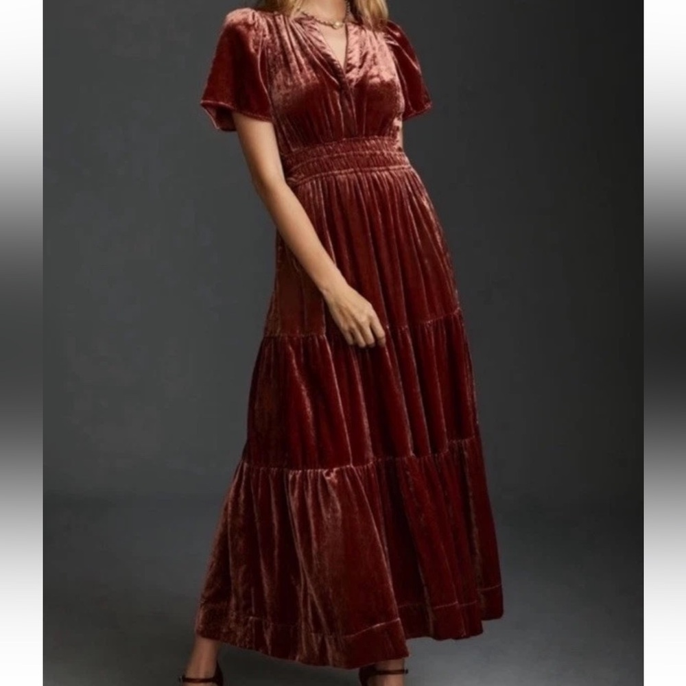 Anthropologie Velvet Maxi Dress in Deep Rust